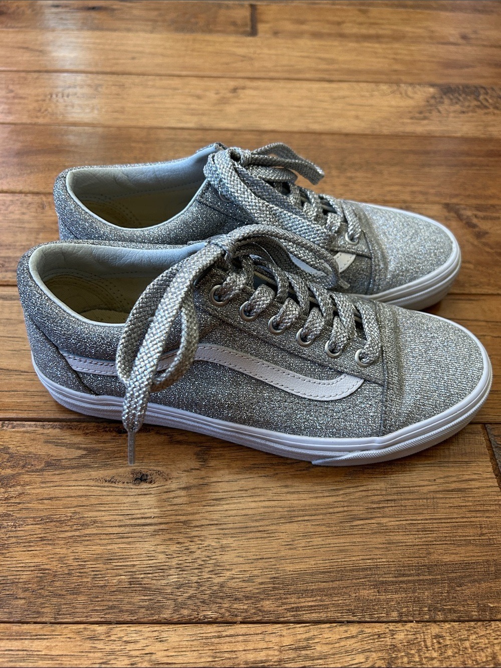 Vans Old Skool Lurex Glitter Sneakers Skate Shoes Silver Womens Size 7.5